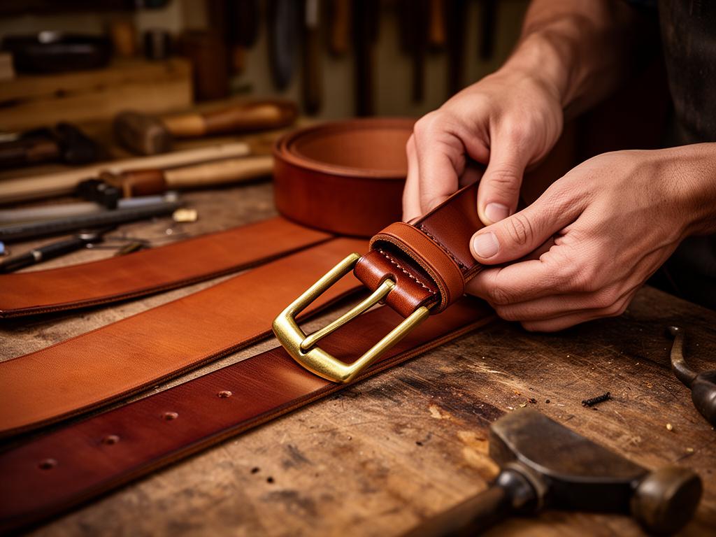 Craftsman working leather for a Smalto belt