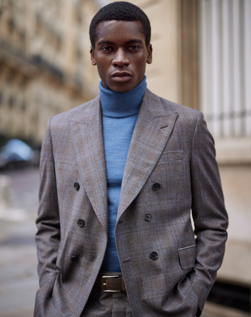 BROWN AND BLUE PRINCE OF WALES SUPER 110S OXFORD JACKET