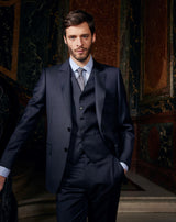 MENTOR COSTUME in super 110'S MIDNIGHT BLUE with DOUBLE TENNIS STRIPES