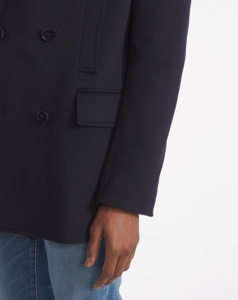 LAERTE CROSS-BREASTED PEA COAT IN NIGHT BLUE CASHMERE