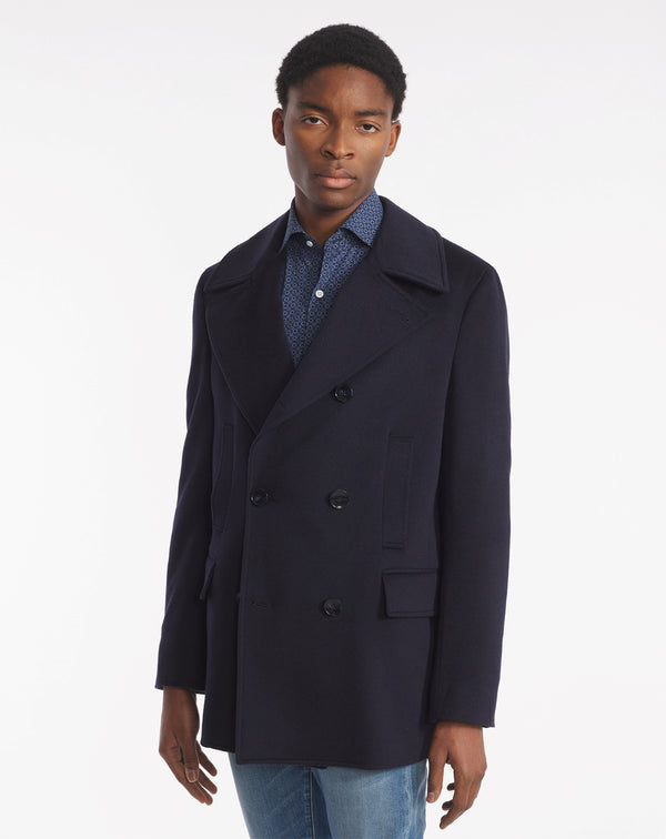 LAERTE CROSS-BREASTED PEA COAT IN NIGHT BLUE CASHMERE