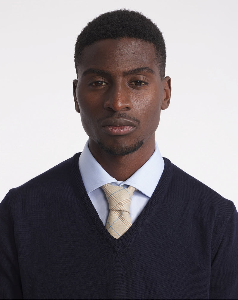 MATHYS V-NECK SWEATER IN NAVY BLUE MERINO WOOL