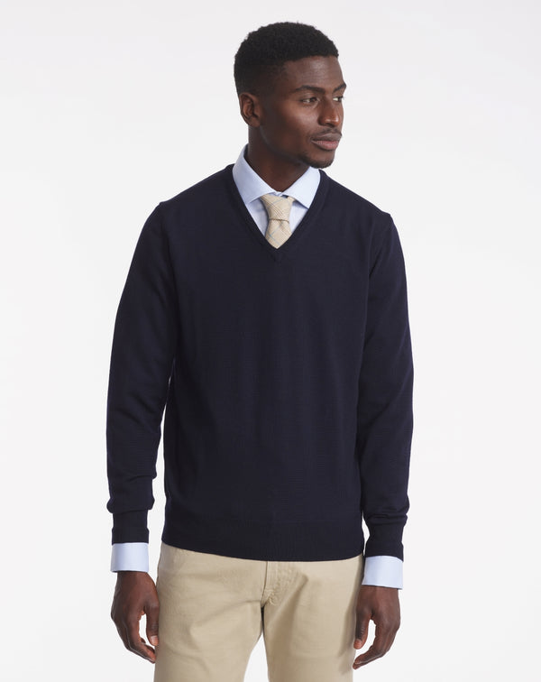 MATHYS V-NECK SWEATER IN NAVY BLUE MERINO WOOL