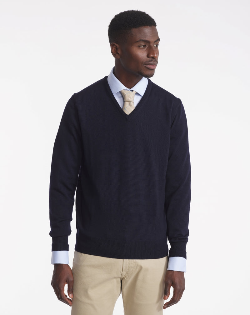 MATHYS V-NECK SWEATER IN NAVY BLUE MERINO WOOL