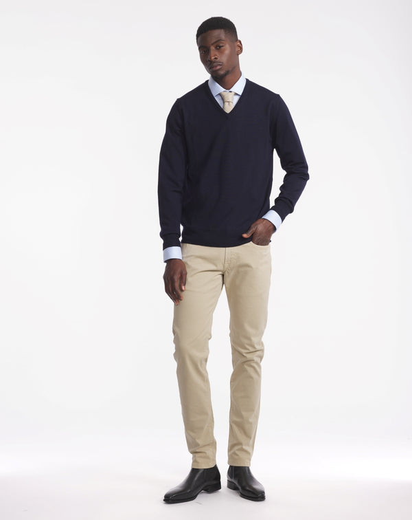 MATHYS V-NECK SWEATER IN NAVY BLUE MERINO WOOL