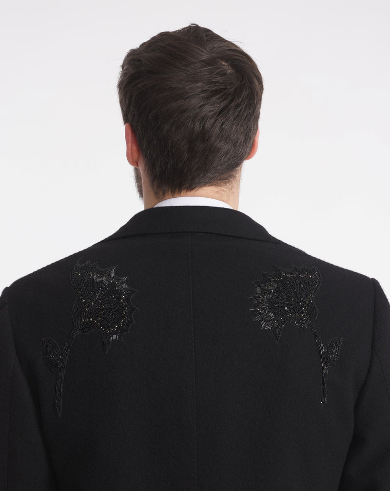 SHERMAN cashmere coat with embroidery detail BLACK