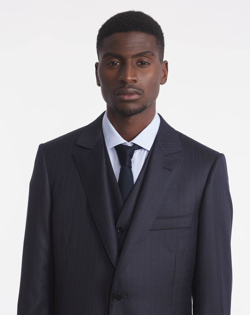 MENTOR COSTUME in super 110'S MIDNIGHT BLUE with DOUBLE TENNIS STRIPES