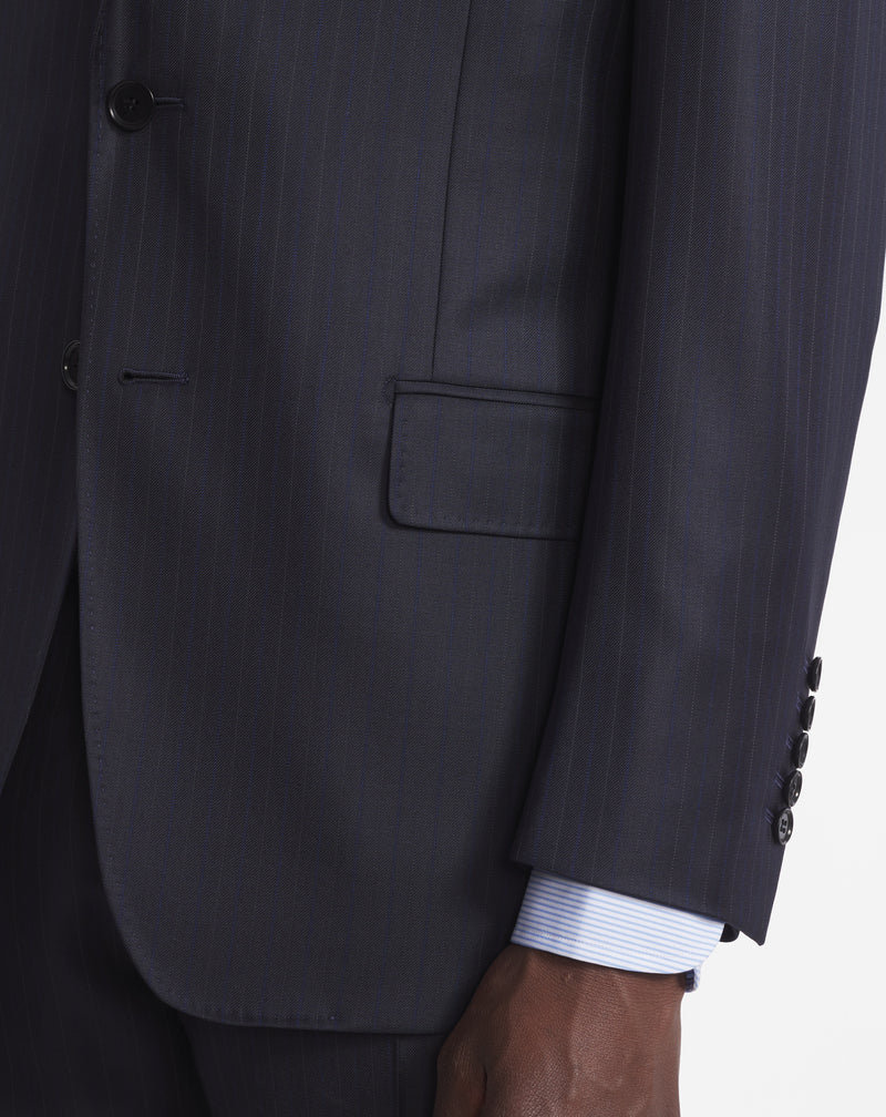 MENTOR COSTUME in super 110'S MIDNIGHT BLUE with DOUBLE TENNIS STRIPES