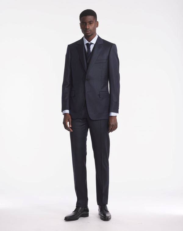 MENTOR COSTUME in super 110'S MIDNIGHT BLUE with DOUBLE TENNIS STRIPES