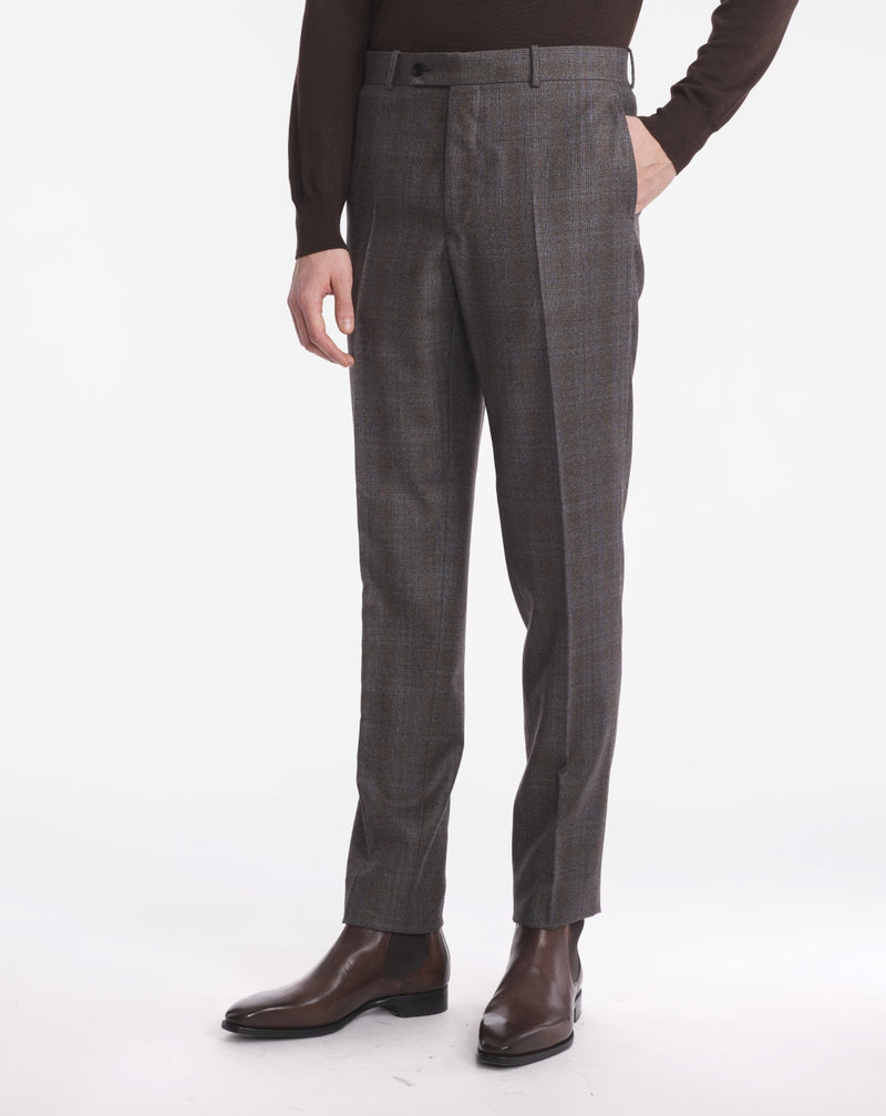 Elysée SUPER 110'S BROWN AND BLUE PRINCE OF WALES TROUSERS