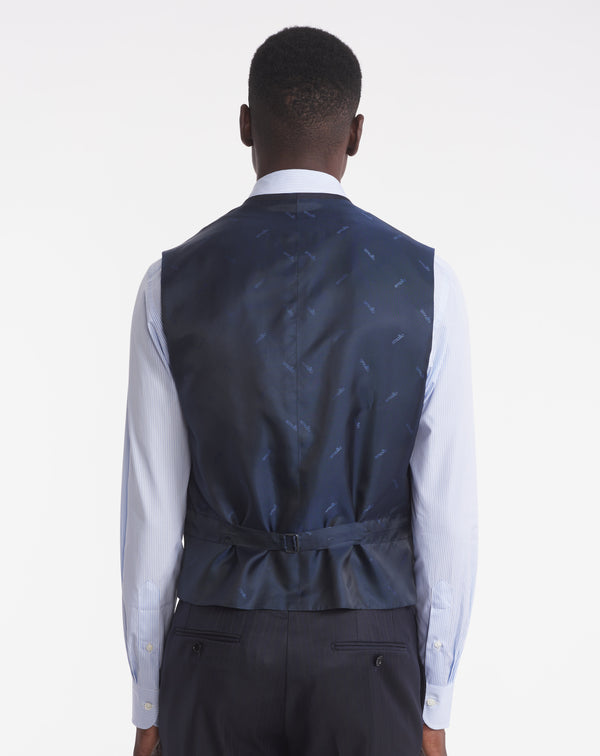 MILLER VEST IN SUPER 110'S MIDNIGHT BLUE WITH DOUBLE TENNIS STRIPES