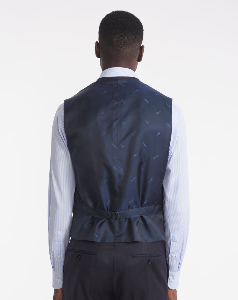 MILLER VEST IN SUPER 110'S MIDNIGHT BLUE WITH DOUBLE TENNIS STRIPES