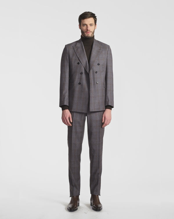 Elysée SUPER 110'S BROWN AND BLUE PRINCE OF WALES TROUSERS