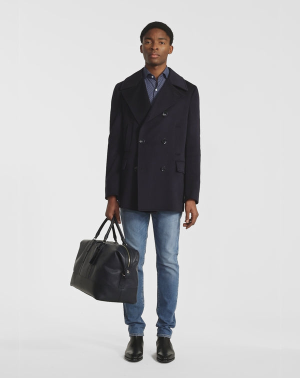 LAERTE CROSS-BREASTED PEA COAT IN NIGHT BLUE CASHMERE