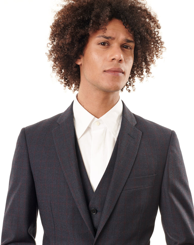 Navy/Burgundy LONDRES checkered suit vest 