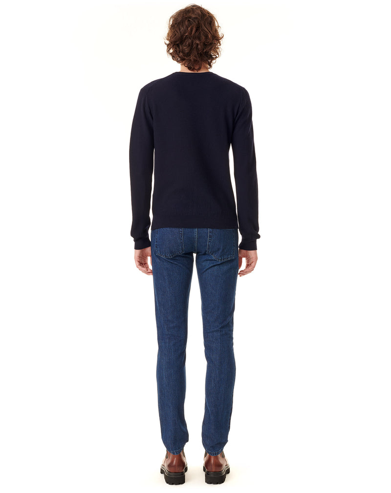 Wool navy jumper with a round neck MAILEY 