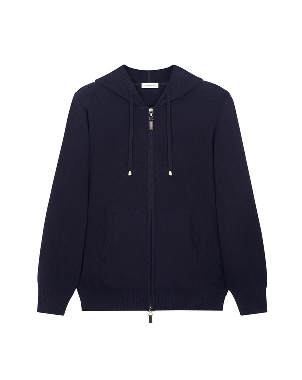 Navy zipped hoodie vest in wool and cashmere MAYEK 