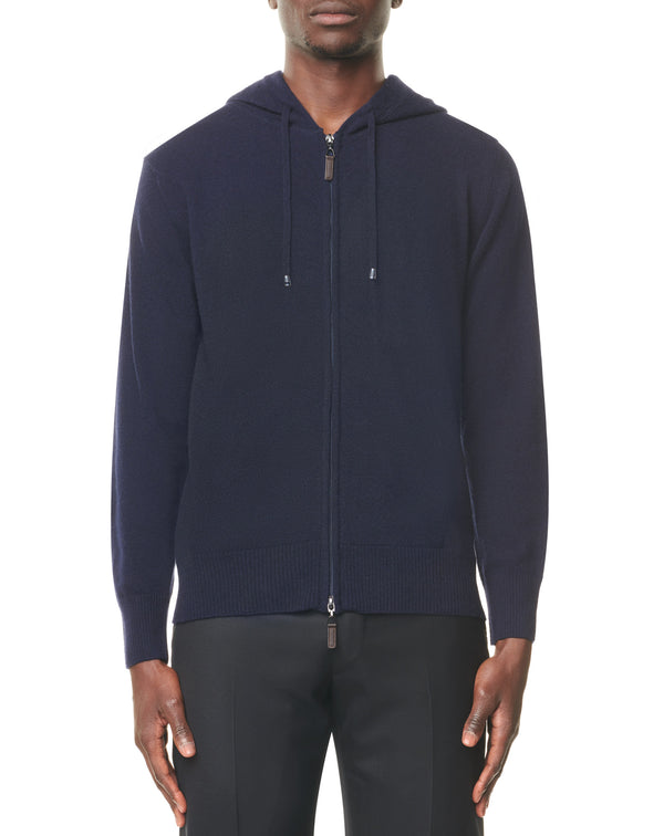 Navy zipped hoodie vest in wool and cashmere MAYEK 