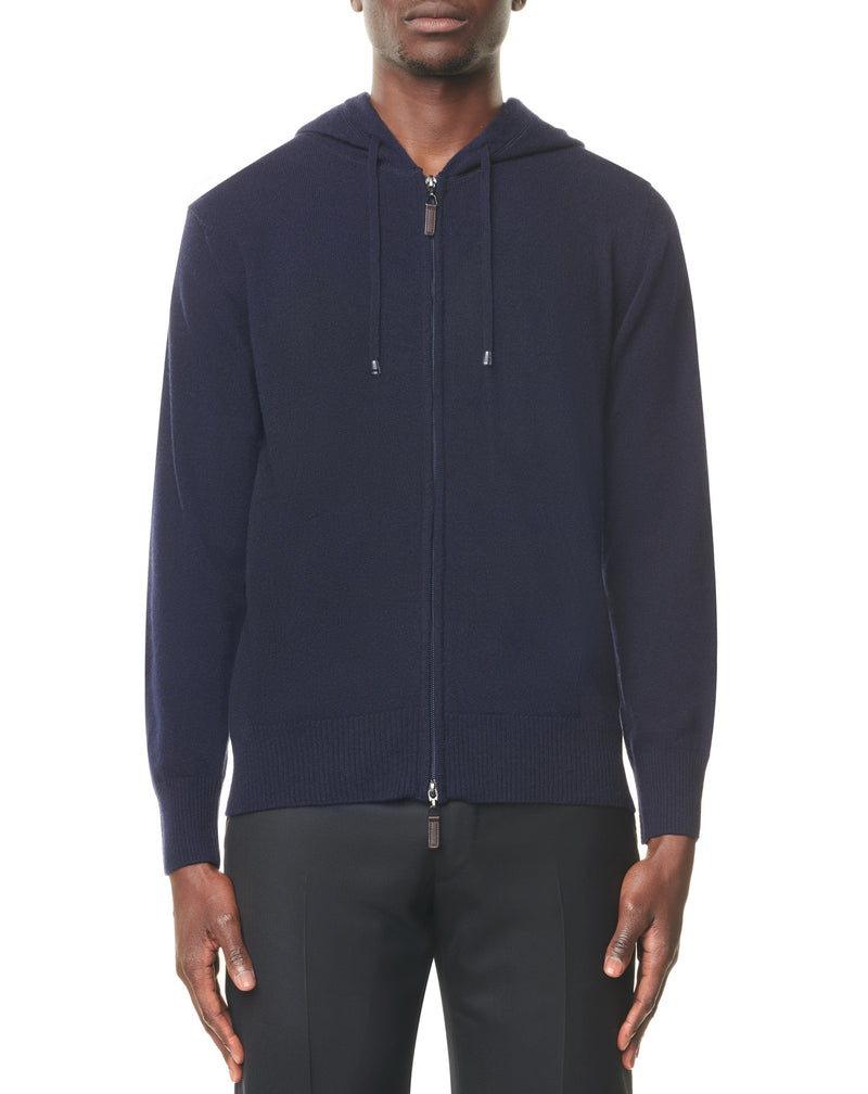 Navy zipped hoodie vest in wool and cashmere MAYEK 