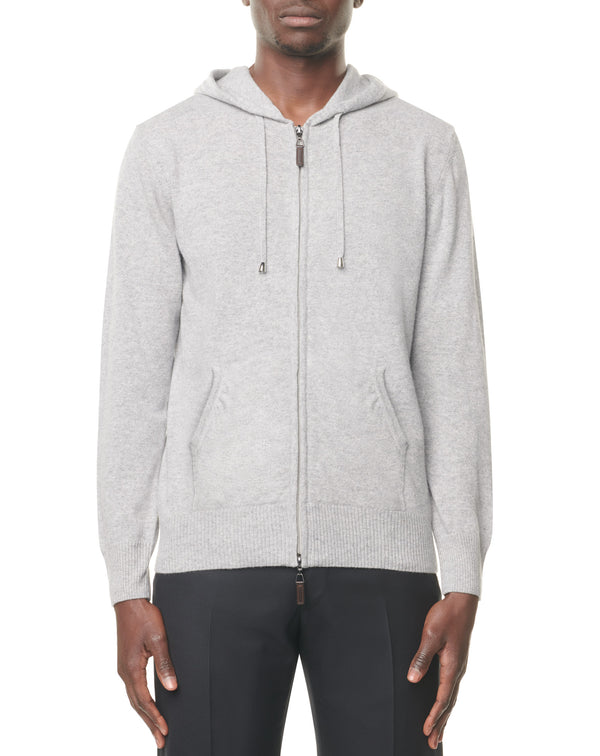  Light grey zipped hoodie vest in wool and cashmere MAYEK 