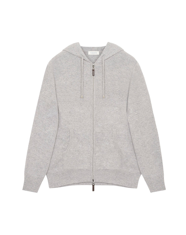  Light grey zipped hoodie vest in wool and cashmere MAYEK 