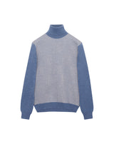 White and blue Jacquard turtleneck jumper in wool MAKSEN 