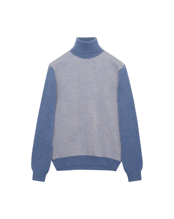 White and blue Jacquard turtleneck jumper in wool MAKSEN 
