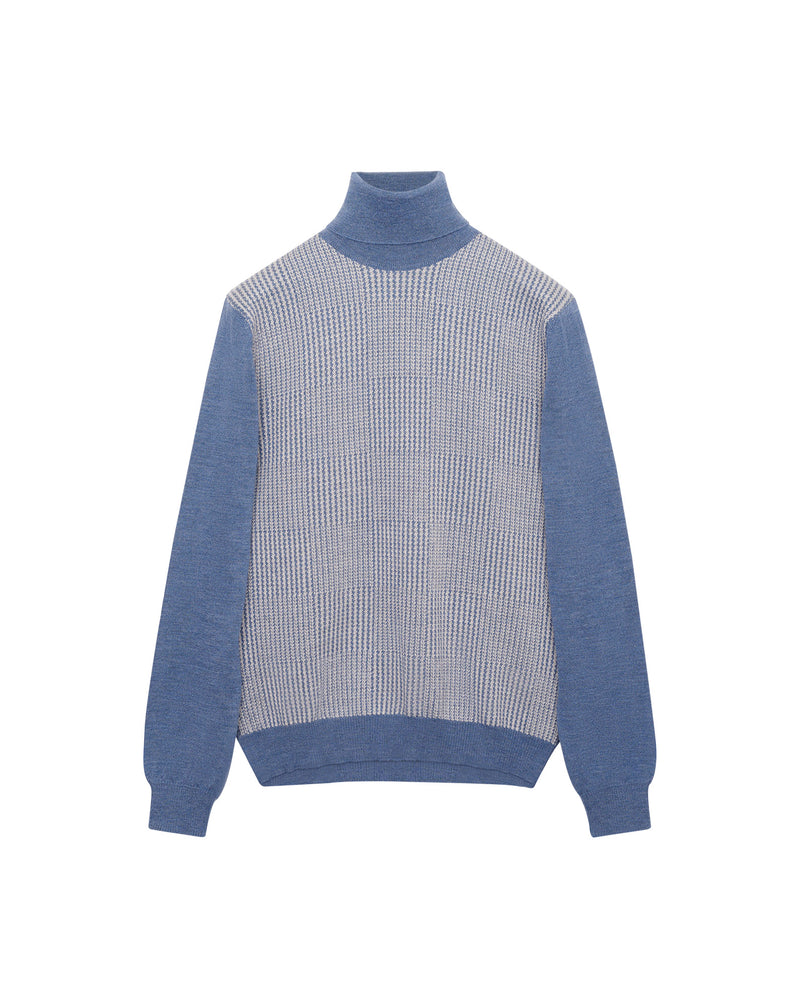 White and blue Jacquard turtleneck jumper in wool MAKSEN 