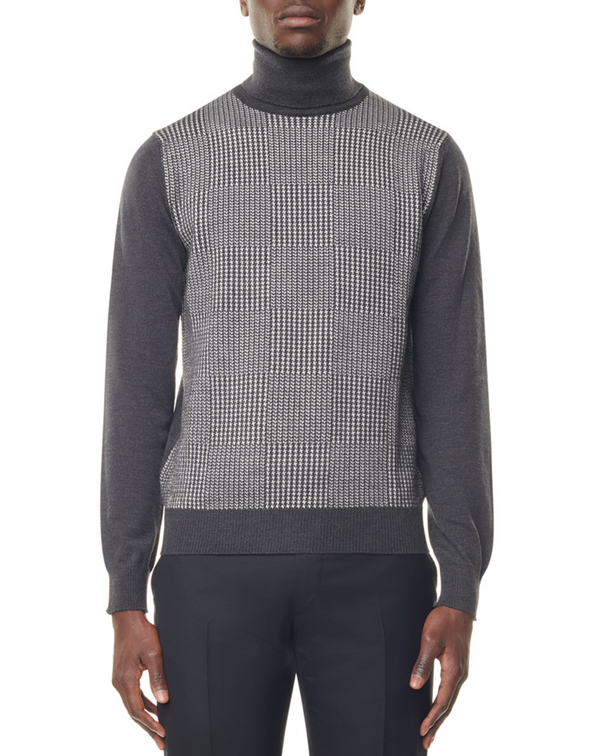 Grey/white Jacquard turtleneck jumper in wool MAKSEN 