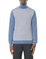 White and blue Jacquard turtleneck jumper in wool MAKSEN 