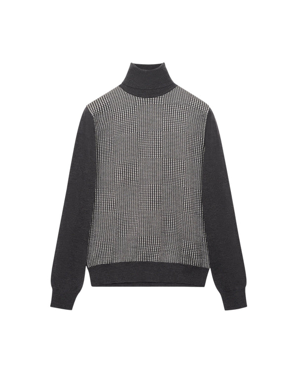 Grey/white Jacquard turtleneck jumper in wool MAKSEN 