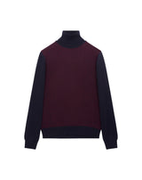 Navy/burgundy Jacquard turtleneck jumper in wool MAKSEN