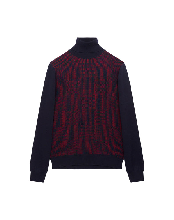 Navy/burgundy Jacquard turtleneck jumper in wool MAKSEN