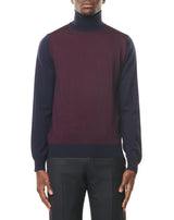 Navy/burgundy Jacquard turtleneck jumper in wool MAKSEN