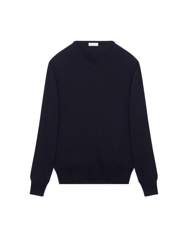 Navy v-neck jumper in Merino wool MATHYS 