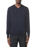 Navy v-neck jumper in Merino wool MATHYS 