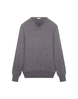 Flannel grey v-neck jumper in Merino wool MATHYS