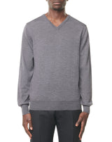 Flannel grey v-neck jumper in Merino wool MATHYS