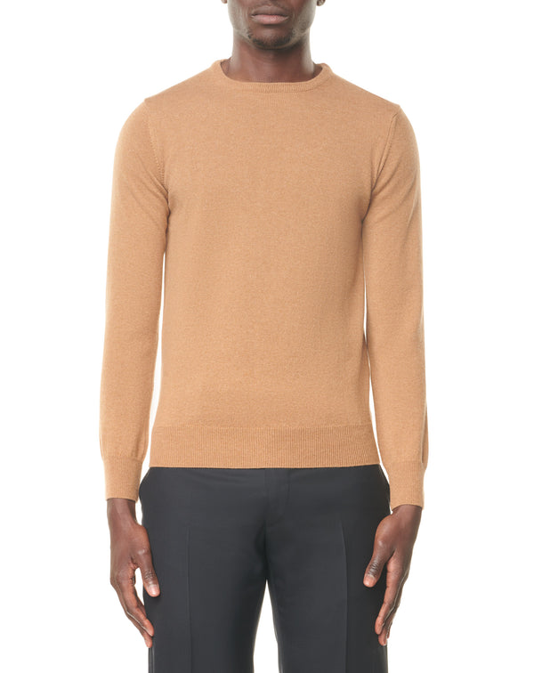 Camel round neck jumper in cashmere MOHCEN
