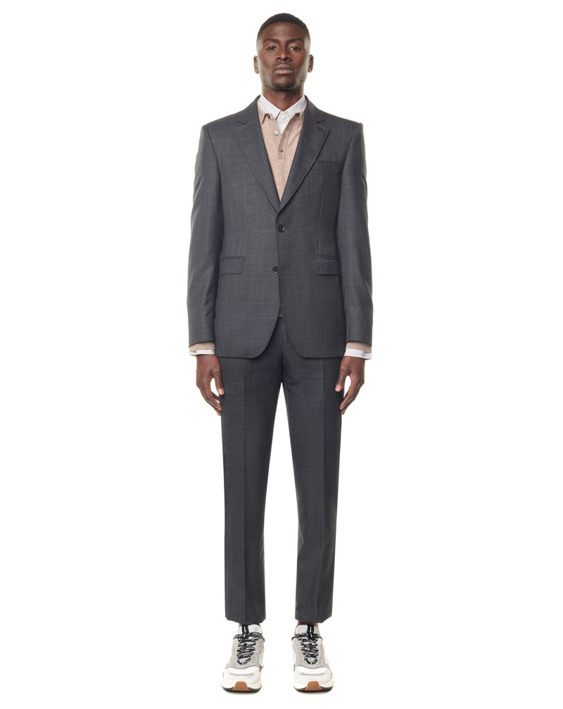 Grey super 150s suit with brown checks and notched collar ELYSEE 