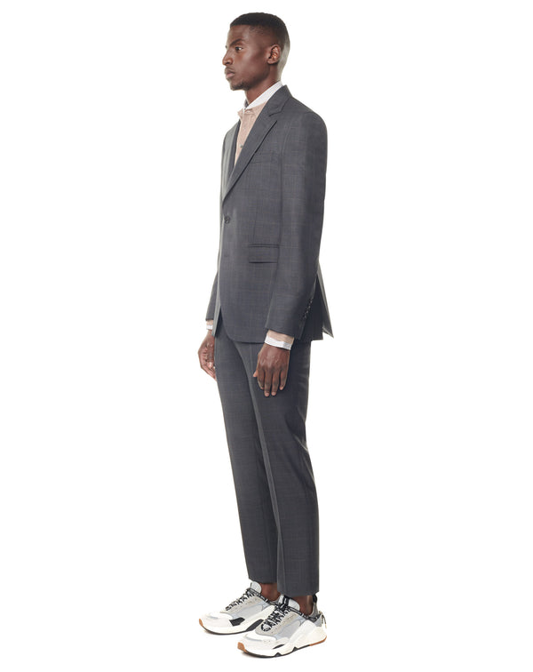 Grey super 150s suit with brown checks and notched collar ELYSEE 