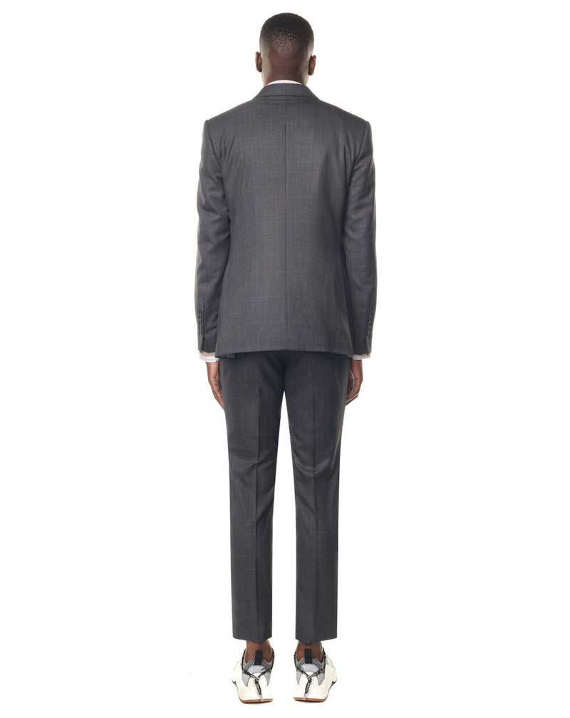 Grey super 150s suit with brown checks and notched collar ELYSEE 