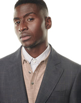 Grey super 150s suit with brown checks and notched collar ELYSEE 