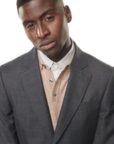 Grey super 150s suit with brown checks and notched collar ELYSEE 
