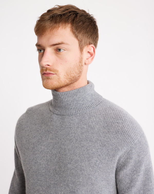 Navy/burgundy Jacquard turtleneck jumper in wool MAKSEN
