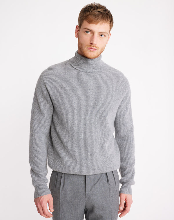 Navy/burgundy Jacquard turtleneck jumper in wool MAKSEN