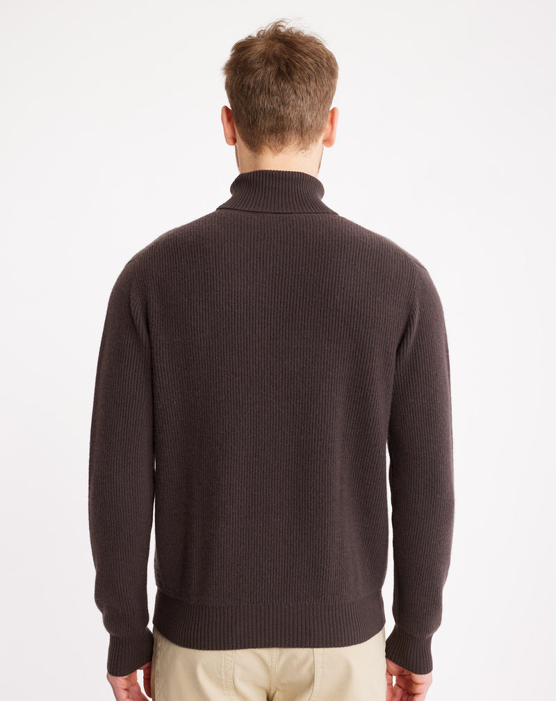 Navy/burgundy Jacquard turtleneck jumper in wool MAKSEN