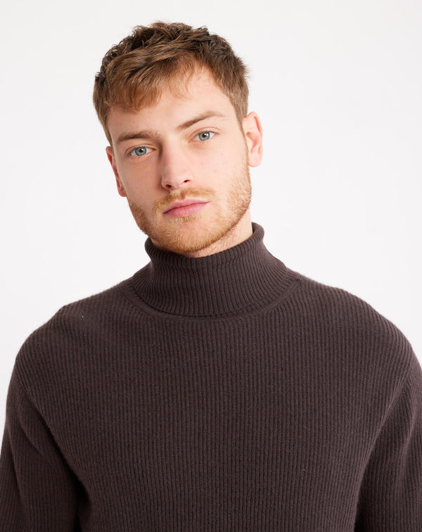 Navy/burgundy Jacquard turtleneck jumper in wool MAKSEN