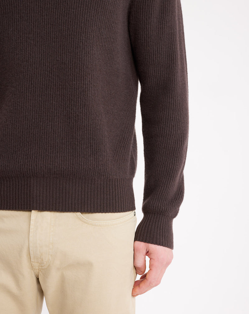 Navy/burgundy Jacquard turtleneck jumper in wool MAKSEN