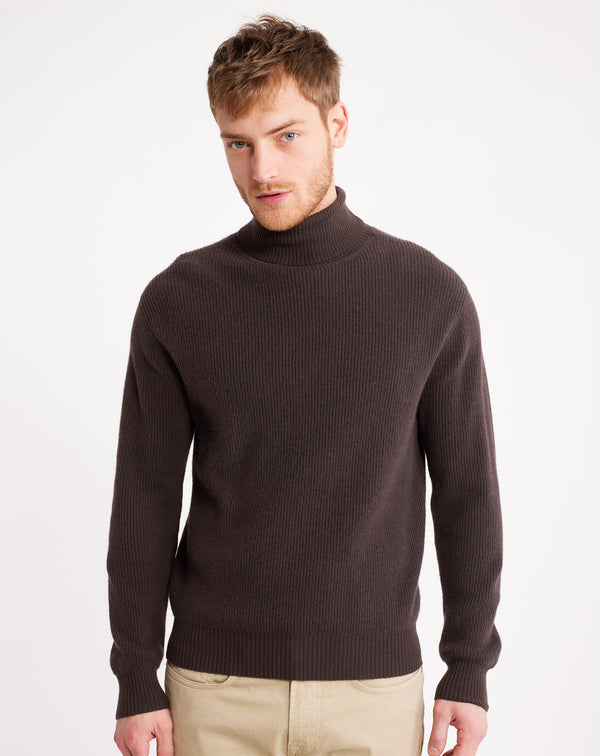 Navy/burgundy Jacquard turtleneck jumper in wool MAKSEN